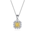 CZCITY Beautiful Square Yellow Topaz Pendant Sterling Silver Chain for Women's Elegant Necklace