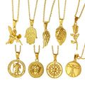Trendy 18K Gold Plated Compass Pendant Fashion Rose Angel Wing Charm Women Men Stainless Steel Necklace