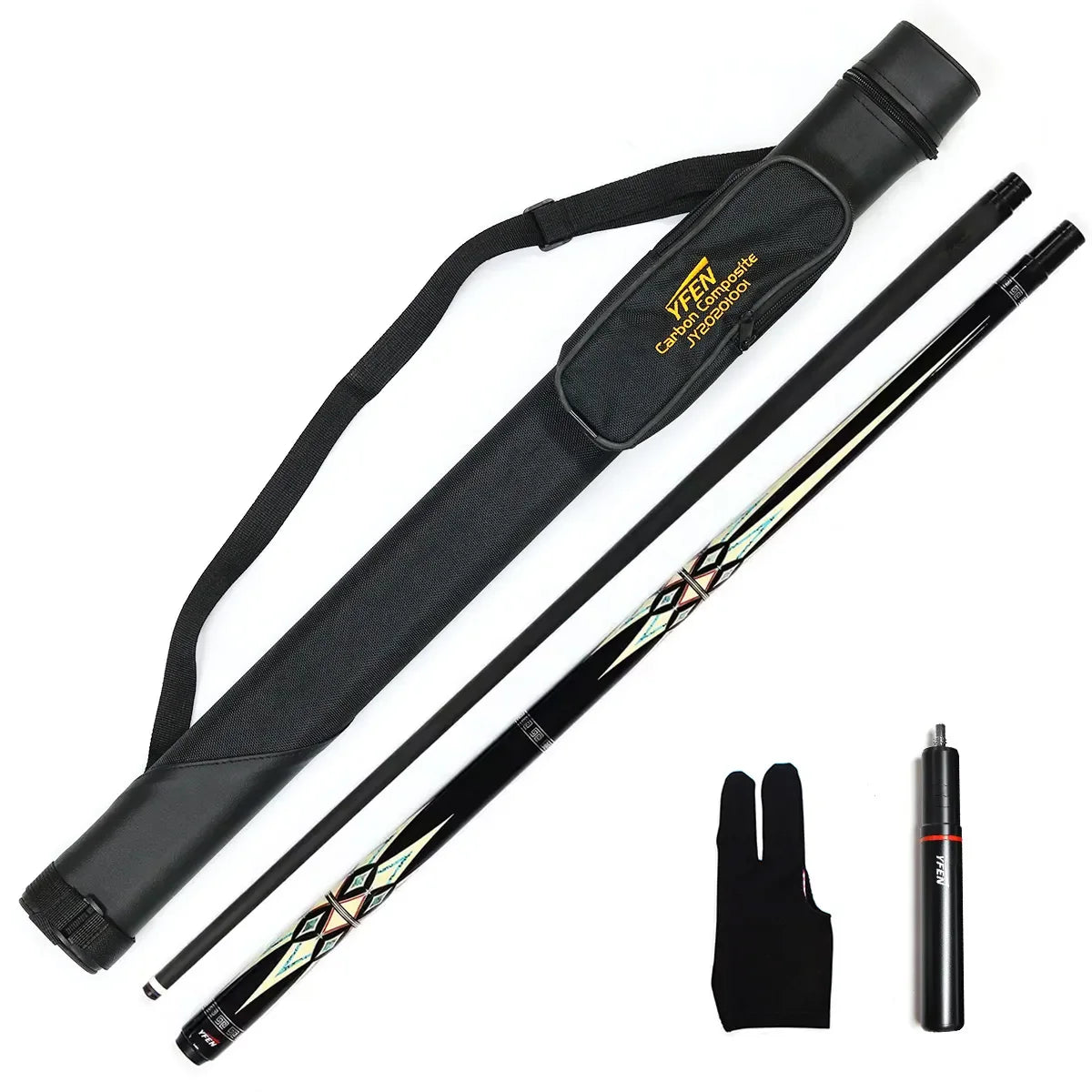 Premium Yfen M29 58" Carbon Fiber Shaft 12.5mm 1/2 Billiard Pool Cue Kit With Cue Case Extension Glove MegaBDM