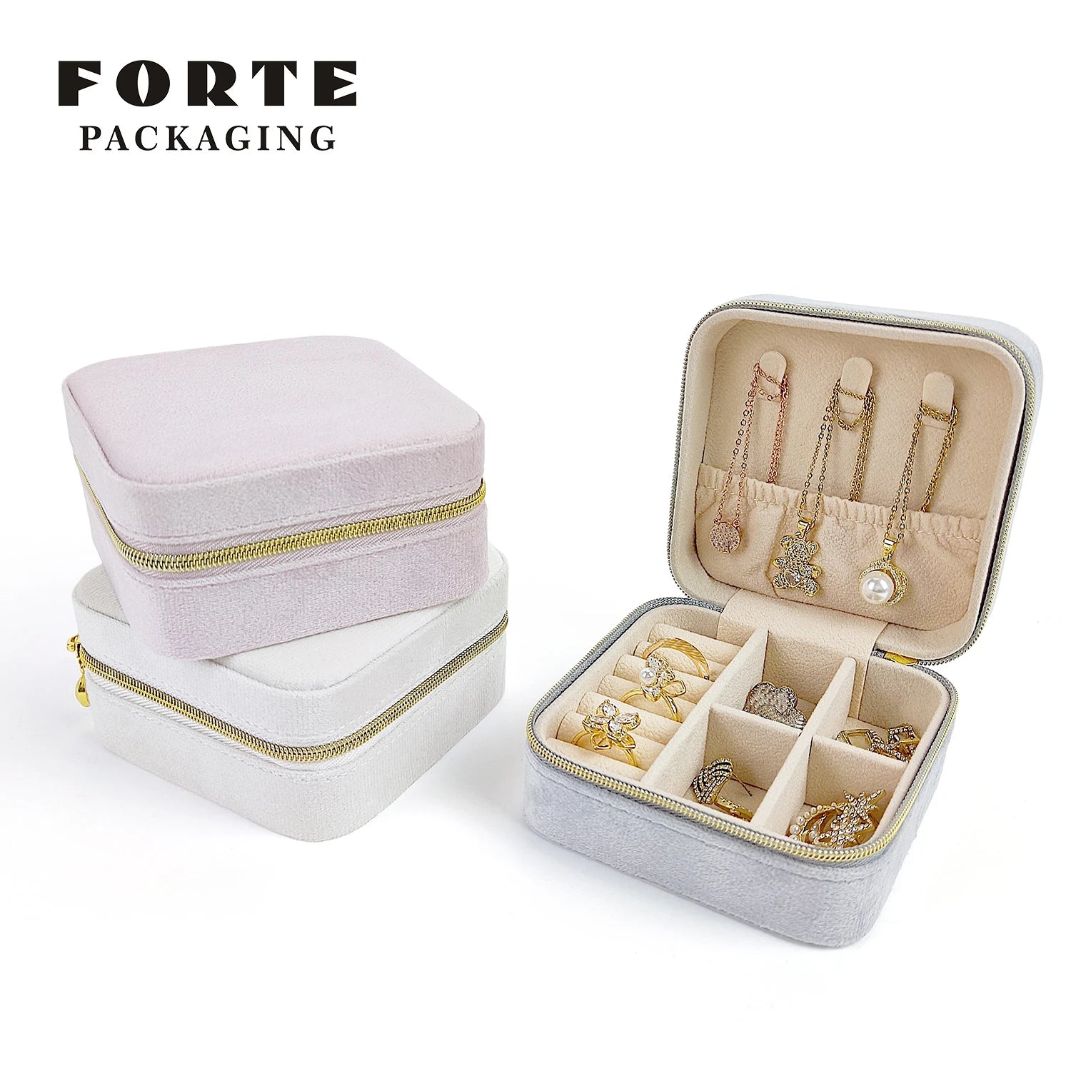 Forte Customized logo Jewelry Box Luxury Velvet Jewelry Box Packaging Beautiful Ring Set Box