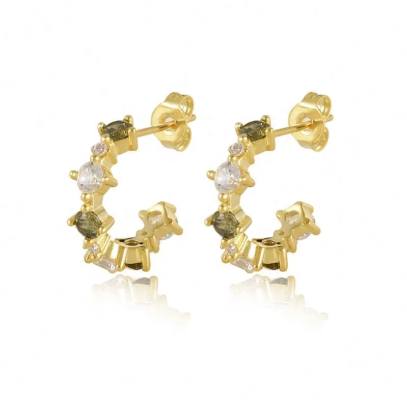 925 Silver Fashion Jewelry Earrings Colorful Zircon Big Round Gold Plated Hoop Earrings Women Girls