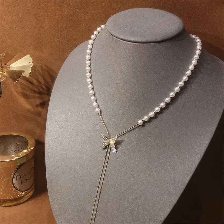 Pearl Beaded Necklace Women butterfly Tassel Necklace Luxury Clavicle Chain Adjustable Choker Necklaces