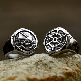 SS8-1266R Stainless Steel Navigation Ring Skull Pirate Ring Biker Punk High Polished Jewelry for Men Wholesale