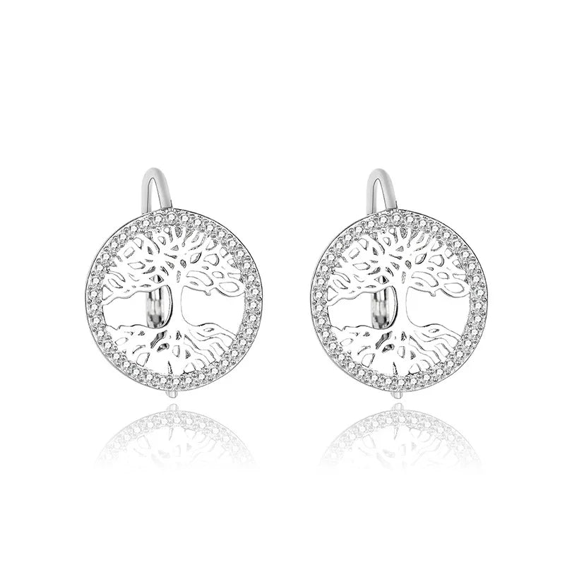 Simple Fashionable 925 Sterling Silver Tree of Life Hoop Earrings for Women Trendy Zircon Plated Silver for Weddings Parties