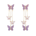 Luxury 925 Silver Needle Butterfly Dangle Earrings Purple Crystal CZ Butterfly Tassel Earrings for Women Gift
