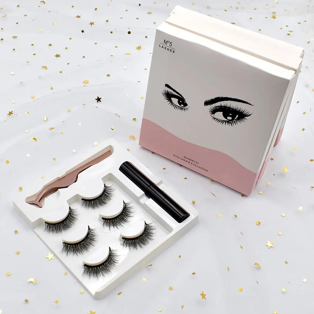 WholesaleTop Quality  Magnetic Eyelash Print Boxes  Magnetic Eyelashes with Eyeliner Full Strip Lashes with Magnetic Liquid