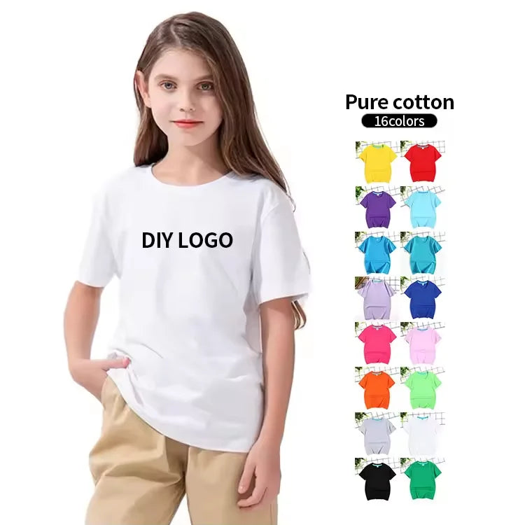 Comfortable Healthy Eco-cotton Kids t Shirts Summer Custom logo Children Round Neck t Shirts for Boys and Girls