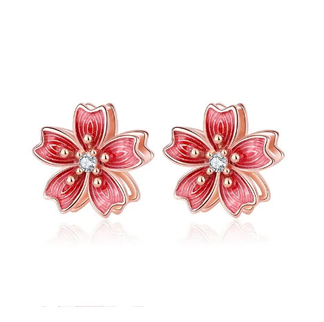 Korean Rotating Earrings S925 Silver Peach Blossom Earrings Suitable for Women's New Cherry Blossom Jewelry Accessories