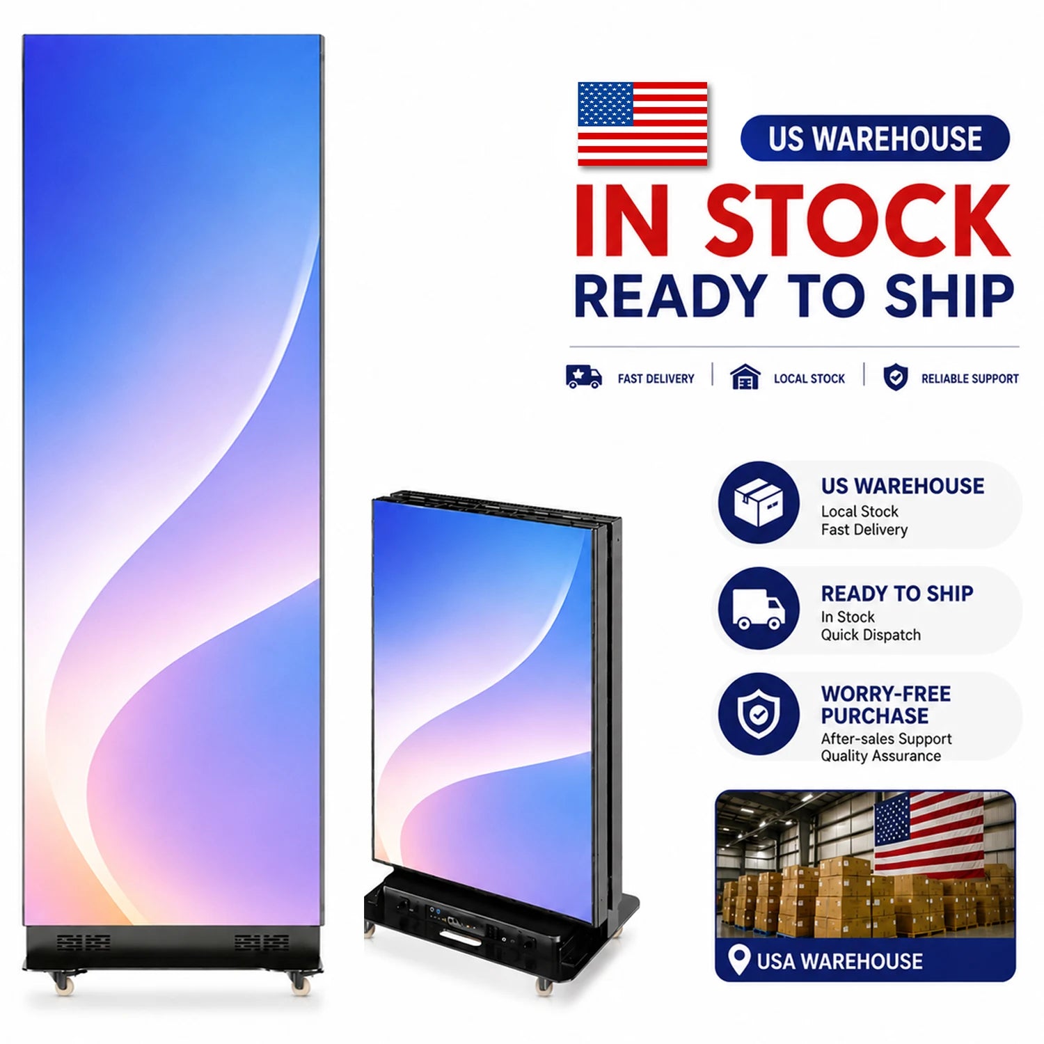 YINGLUX USA 80" GOB LED Screen Poster Foldable Seamless Stitching Digital Signage Kiosk Flight Case Included for Retail Events