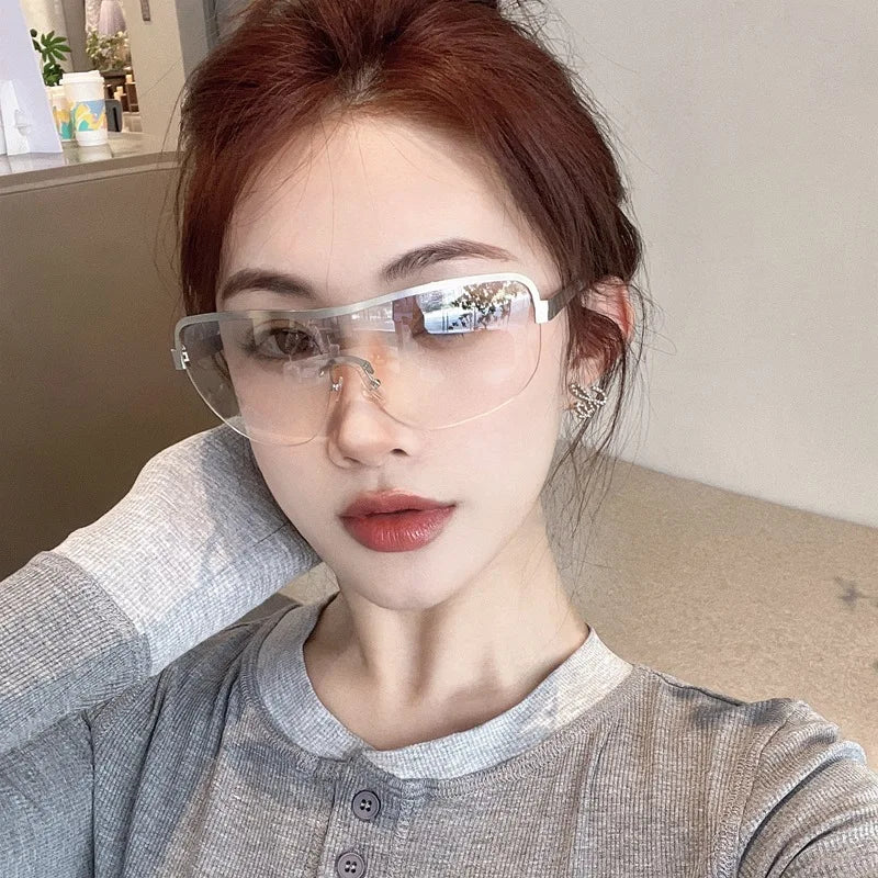 ShanHai Y2K Hot Girl Riding Windproof Sports Sunglasses with Integrated Sunglasses Large Frame Premium Metal Goggles for Women