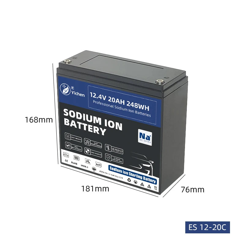 YICHEN Sodium Ion Battery Cells 12V 20Ah 12.4V 248Wh Low Temperature 3000 Cycles 3-Year Warranty Pack for Motorcycle