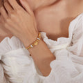 MC295 Wholesale Stainless Steel Jewelry Gold Plated Frosted Heart Shaped Bracelet Charm Beaded Chunky Zirconia Fashion Bracelet