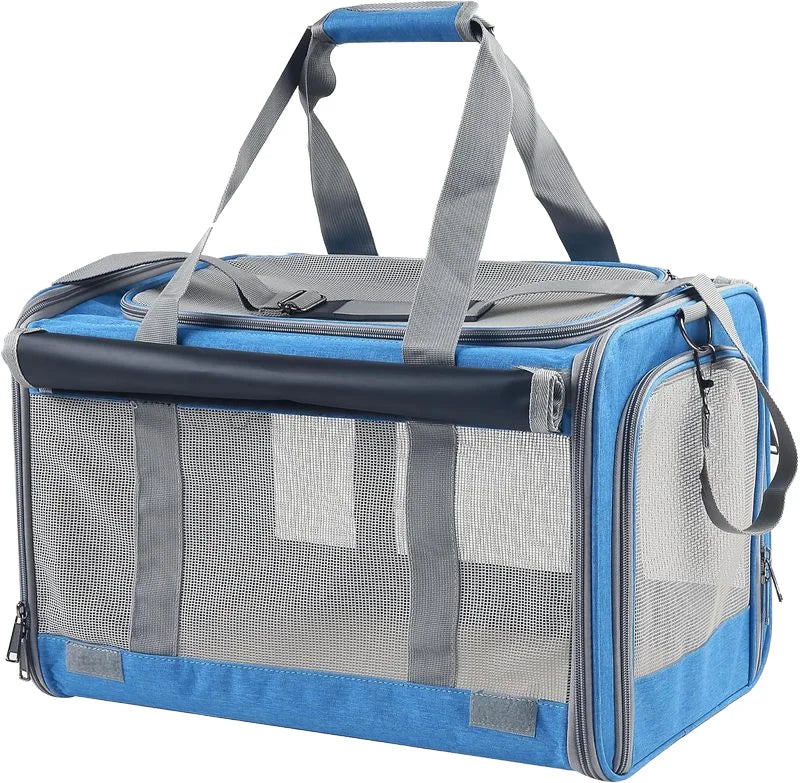 Luxury Large Capacity Solid Square Pet Carrying Bag Soft Leather Handbag Breathable Mesh Zipper Closure Airline Approved Dogs