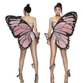 Rhinestone Dance Pink Butterfly Wings Rhinestone Bodysuit Women Sexy Costumes Leotards Club Showgirl Stage Performance Wear