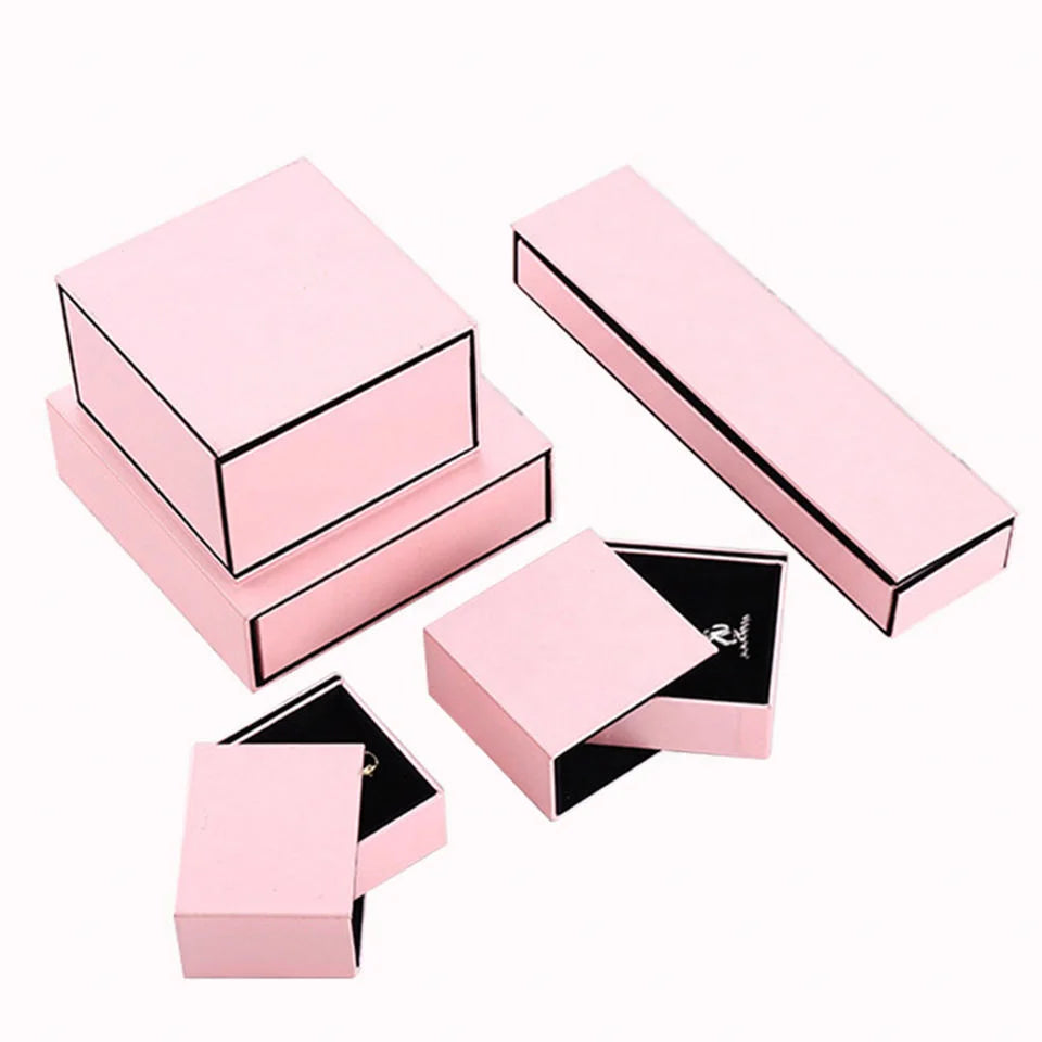Pink Jewelry Boxes Packaging Drawer Ring Bracelet Necklace Earring Present Gift Package Paper Jewelry Box Set