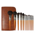 High End Powder 12pcs Eyebrow Wooden Handle Foundation Brush Wholesale Private Label Professional Makeup Brush Set Custom Logo