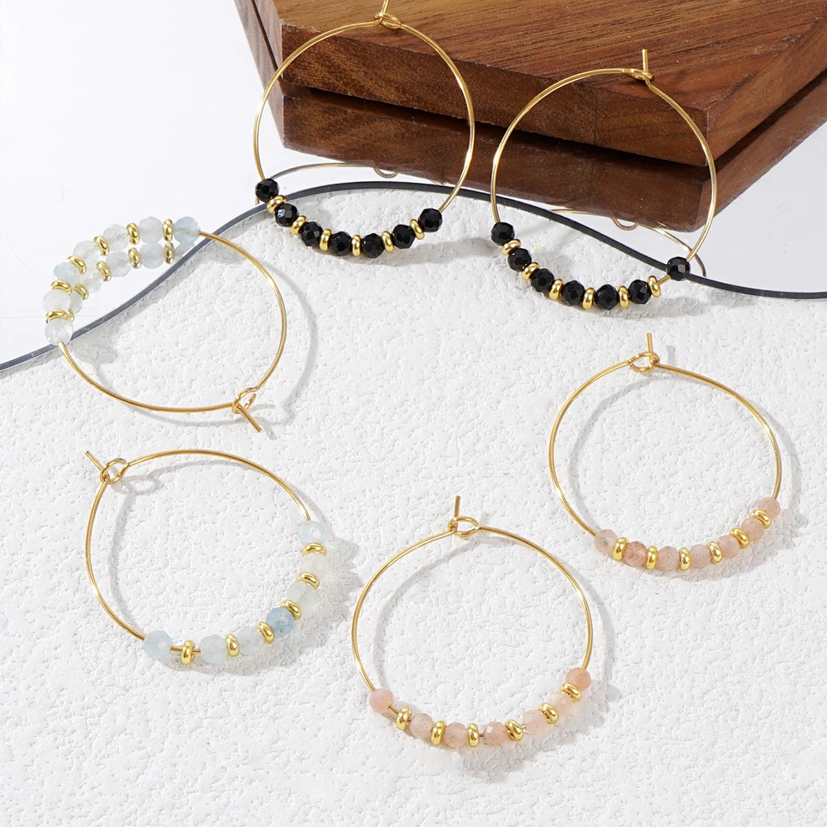 Go2boho Delicate Semi-Precious Stone Fashion Jewelry Boho Trendy TOHO Beads Multi Natural Stone Beaded Hoop Earrings for Women