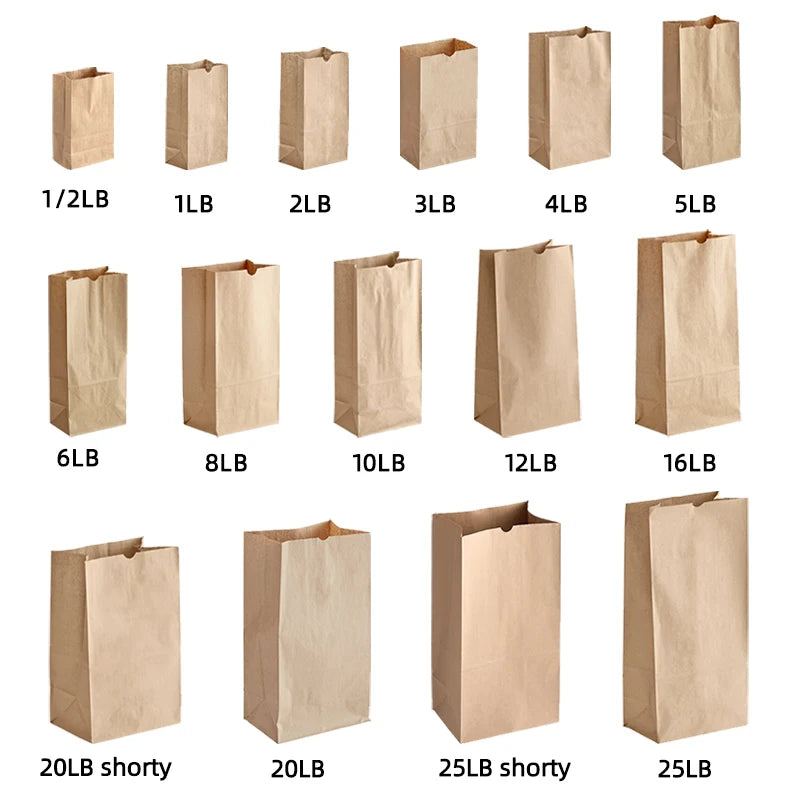 Custom Printed Recycled Paper Brown Food Grade Craft Kraft SOS Bag Packing Take Out for Grocery Chips Lunch Bread Sandwich