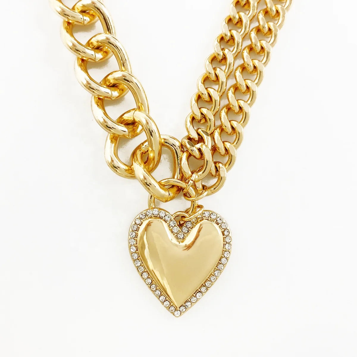 2025 Jewelry Brand Customized 18 k Gold Chunky Cunban Link Chain Crystal Heart Pendant Necklace for Women