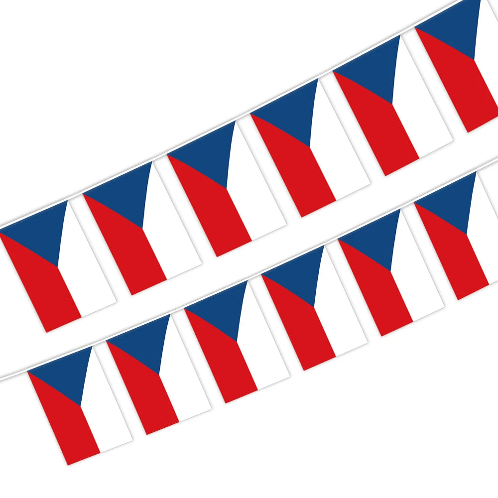 The Czech Republic Bunting String Flag 5.5X8 in for Outdoor and Indoor Decoration (12pcs/Unit)