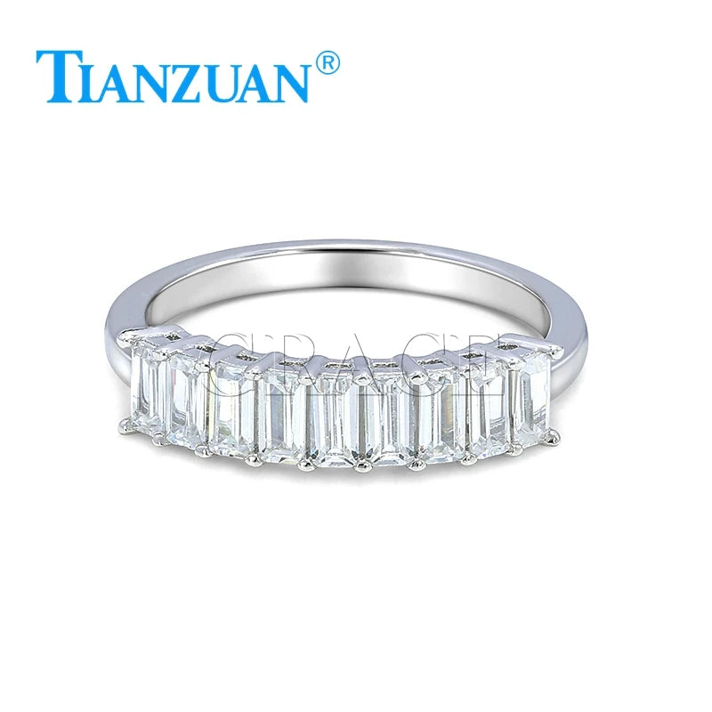 2*4mm baguette Shape Emerald Ring Half Eternity Band Sterling 925 Silver Hip Hop Moissanite Ring Men Women Diamonds Male Jewelry