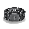 High Quality Stainless Steel Electroplated Gold Black Punk Christian Charm Bracelet Embossed Cross Double Row Chain Cool Hipster