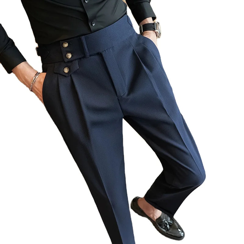 Men's Casual Business Suit Pants 100% Polyester Breathable Anti-Wrinkle Waterproof Zipper Fly Mid Waist Black