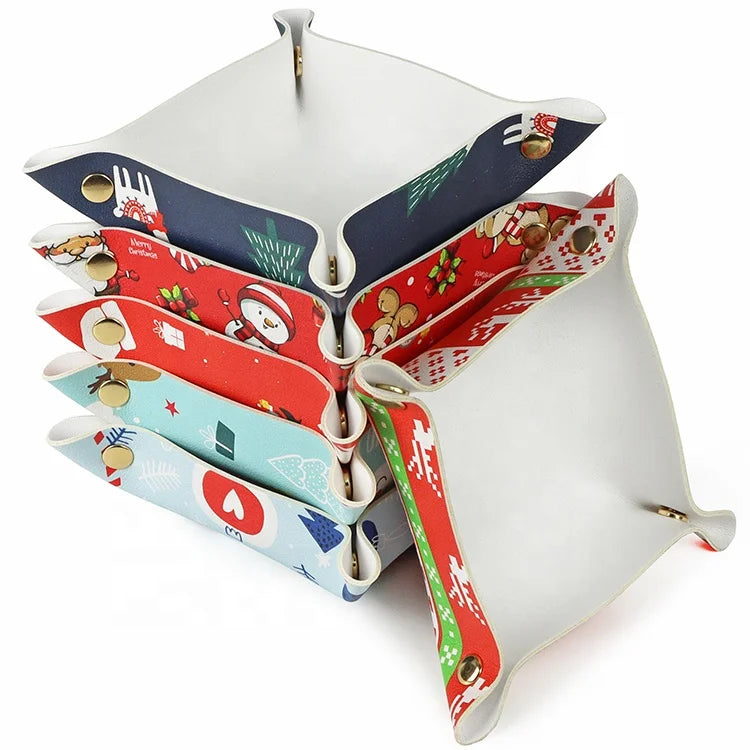 Custom Printing Pattern Square Home Decorative Storage Tray PU Leather Christmas Tray