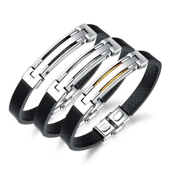 2020 latest fashion design multilayer European and American titanium steel men's steel wire leather bracelet jewelry diy