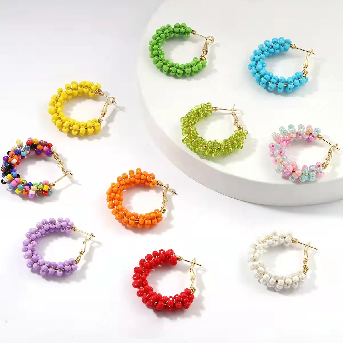Newly Wholesale Colourful Beaded Statement Earrings Fashion Boho Beads Earring Handmade Rice Bead Earrings