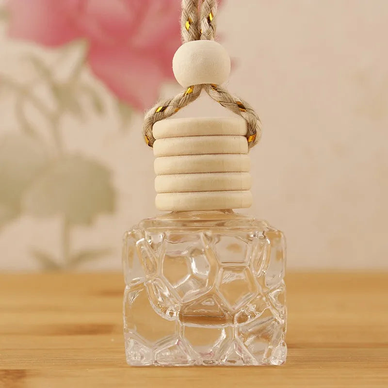 8ML Hanging Glass Car Diffuser Bottle Air Freshener Perfume Glass Fragrance Aroma Car Diffuser Bottle With Wooden Cap