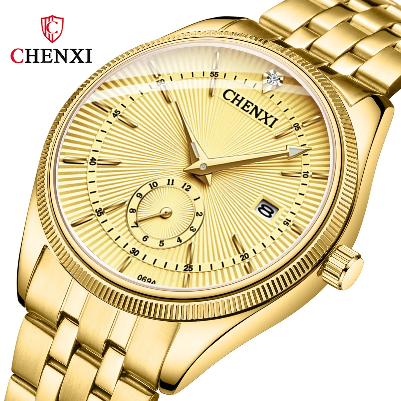 CHENXI 069 Fashion Watch for Couple Stainless Steel Quartz Watches Sport Waterproof Luminous Business Calendar Wristwatch
