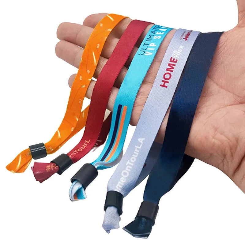 Custom Event Strap Band Textile Polyester Festival Fabric Jacquard Woven Bracelet Cloth Wristband With Slide Lock