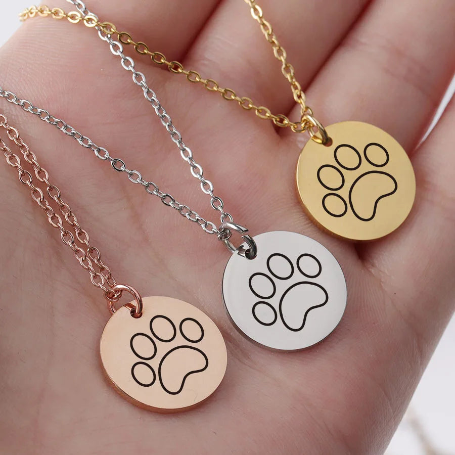 New Hot Selling Fashion Gold Plated Custom Stainless Steel Cute Animal Dog Paw Pendant Necklace