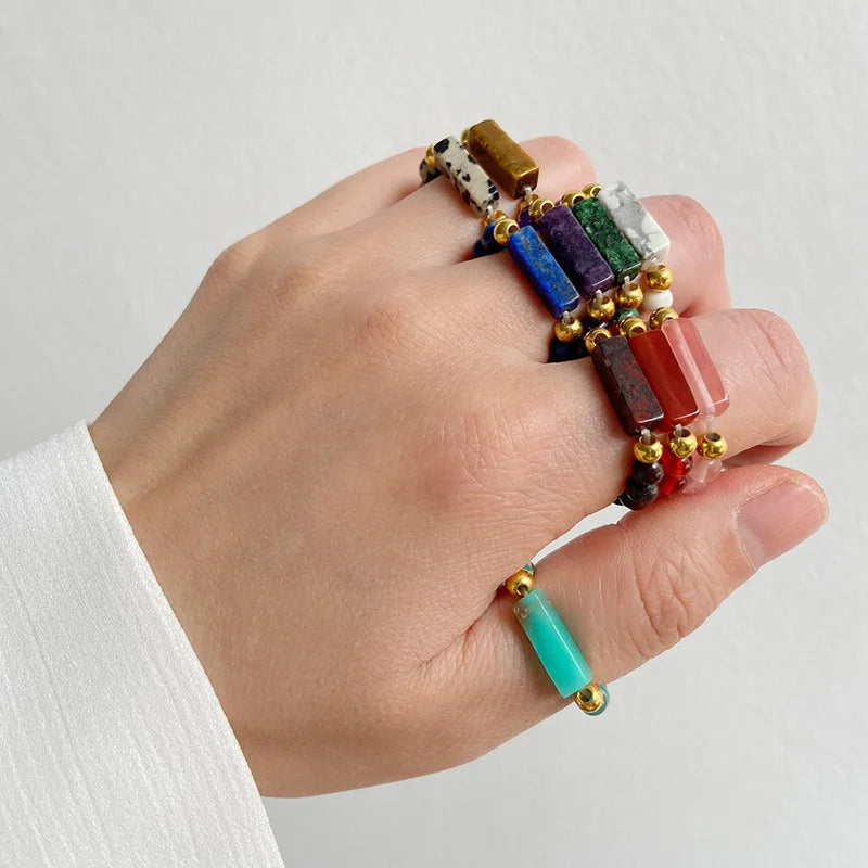 Hot Selling Fashion Fine Jewelry Women 4mm Natural Blood Stone Ring Handmade Tiger Eye Beaded Ring for Female