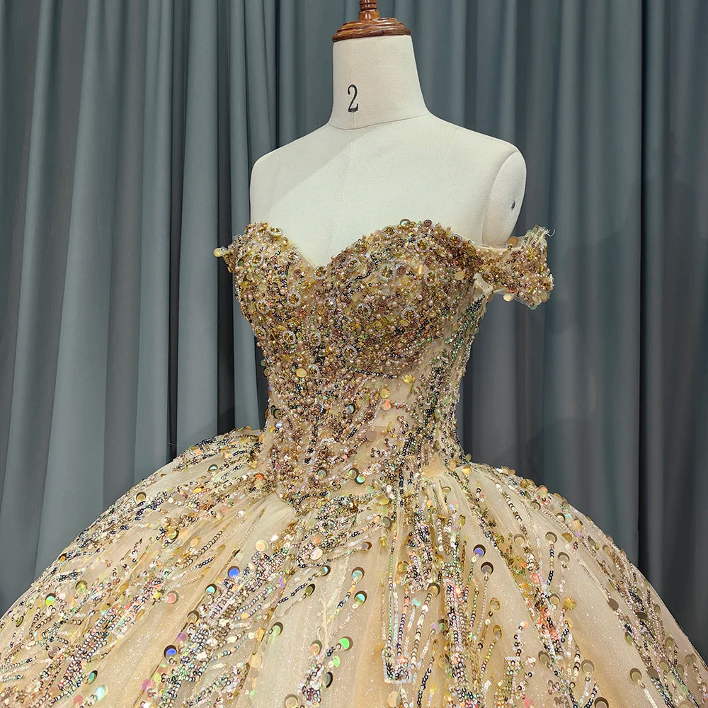 Jancember 6555 Modern Champagne Vintage Pearls Quinceanera Evening Dresses for 15 Party Dresses