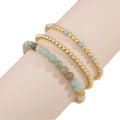 Go2boho 14K Gold Plated Natural Stone Beaded Bracelets Stackable Elastic Healing Crystal Fashionable Women's Jewelry Gift Set