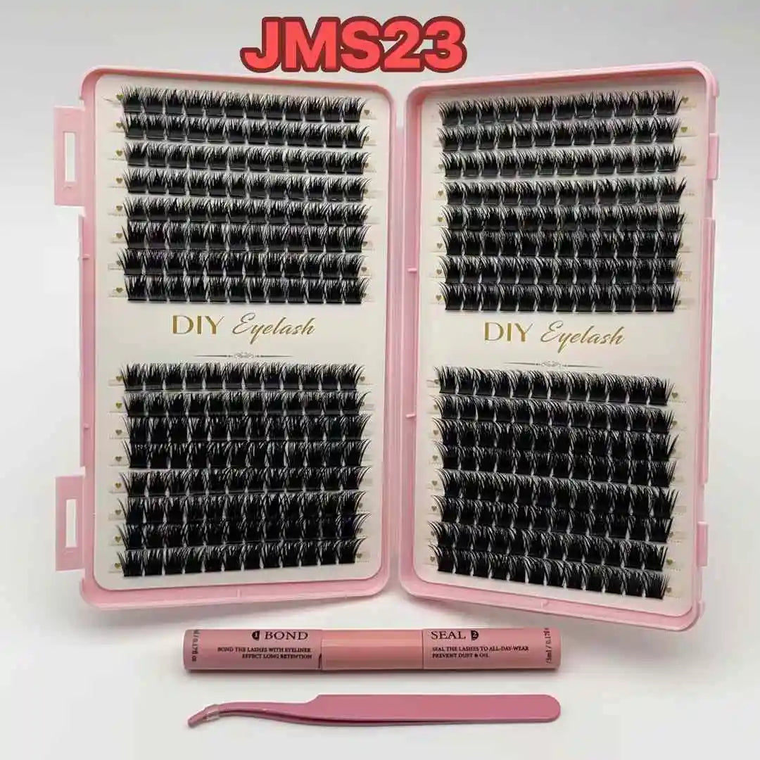 QIAOTI No Glue Needed 3D Effect Segment Diy Eyelash Press on Eyelashes Pre-Bonded Diy Cluster Lashes Kits Pre Glued Lashes