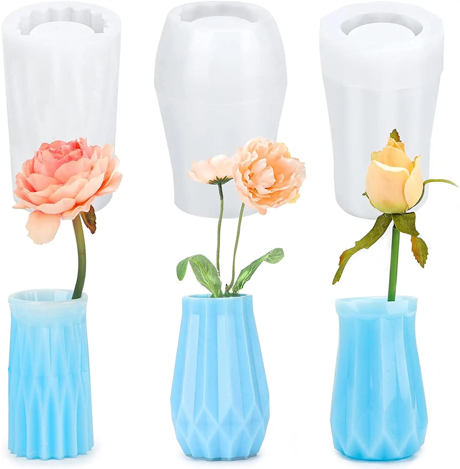 3pcs 3D Silicone Vase Molds Flower Pot Functional Mold for Making Plant Vase Jars Resin Casting Art Pen Holder