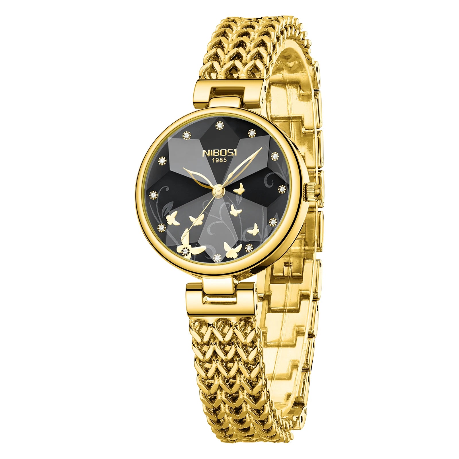 Nibosi 2635 Fashion Women's Watch Butterfly Pattern Dial Stainless Steel Band 3 ATM Waterproof Quartz Watches Ladies Wristwatch