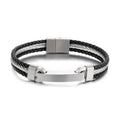 KALEN Mens 200mm Casual Stainless Steel&Double Skin Leather Cuff Bracelet