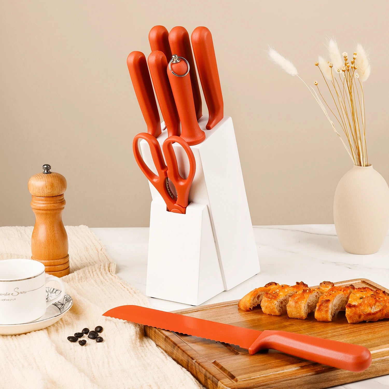 Stellar Stainless Steel 8-Piece Kitchen Knife Set Non-Stick Coating Colorful Knife PP Handle 3Cr13 Blade Cooking Chef Knife