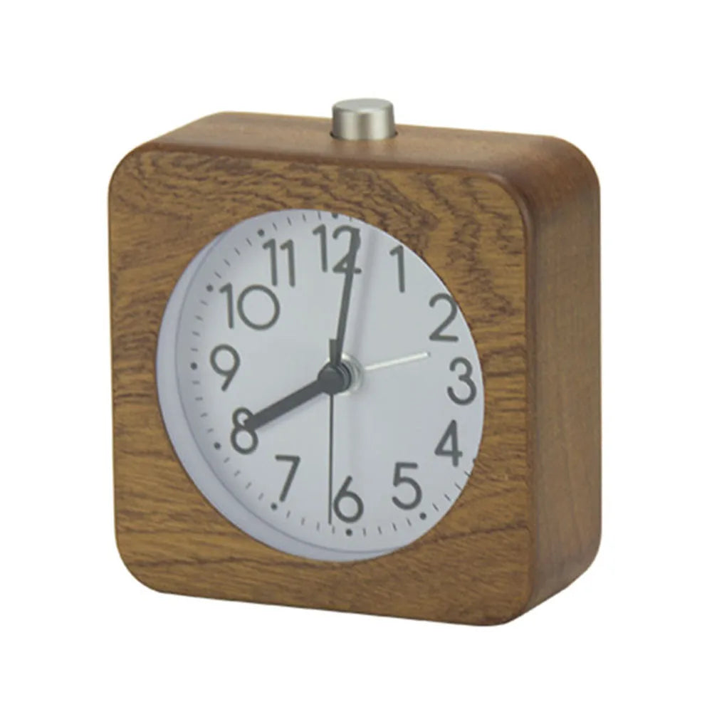 EMAF Corporate Gift Quartz Analog Quiet Slient Sweep Movement Desk Night Light Function Bedside Decor Natural Wooden Alarm Clock