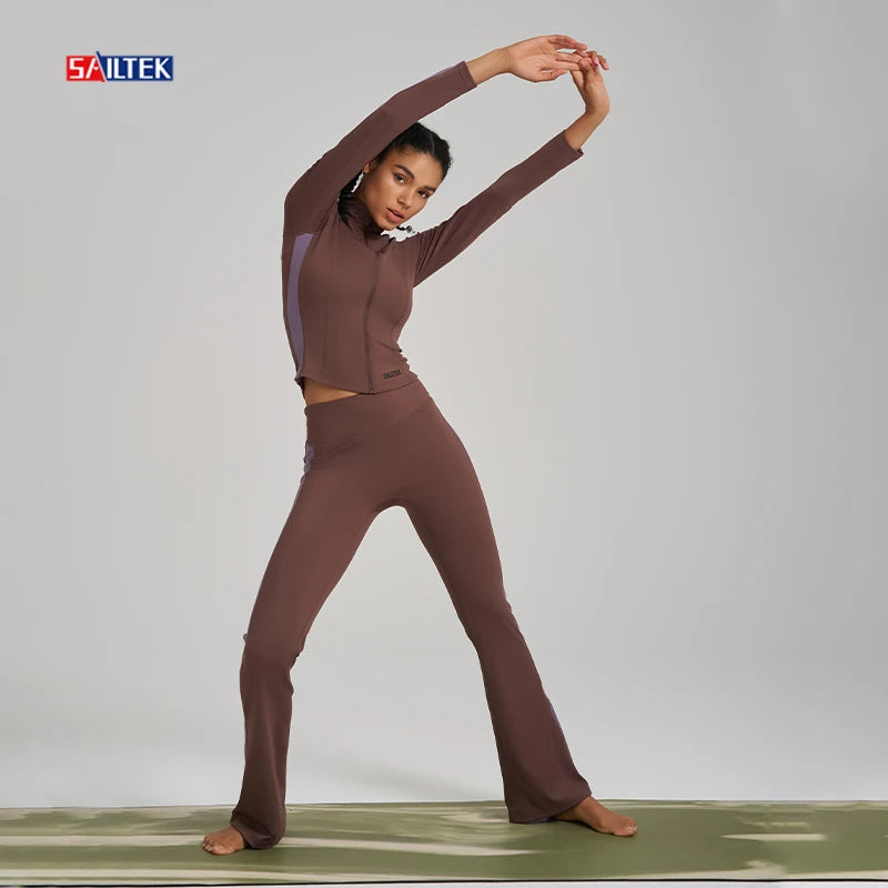 Sports Set Clothing Manufacture Custom Luxury Fitness Clothes Yoga Jacket and Flared Leggings Set Women Workout Tracksuit