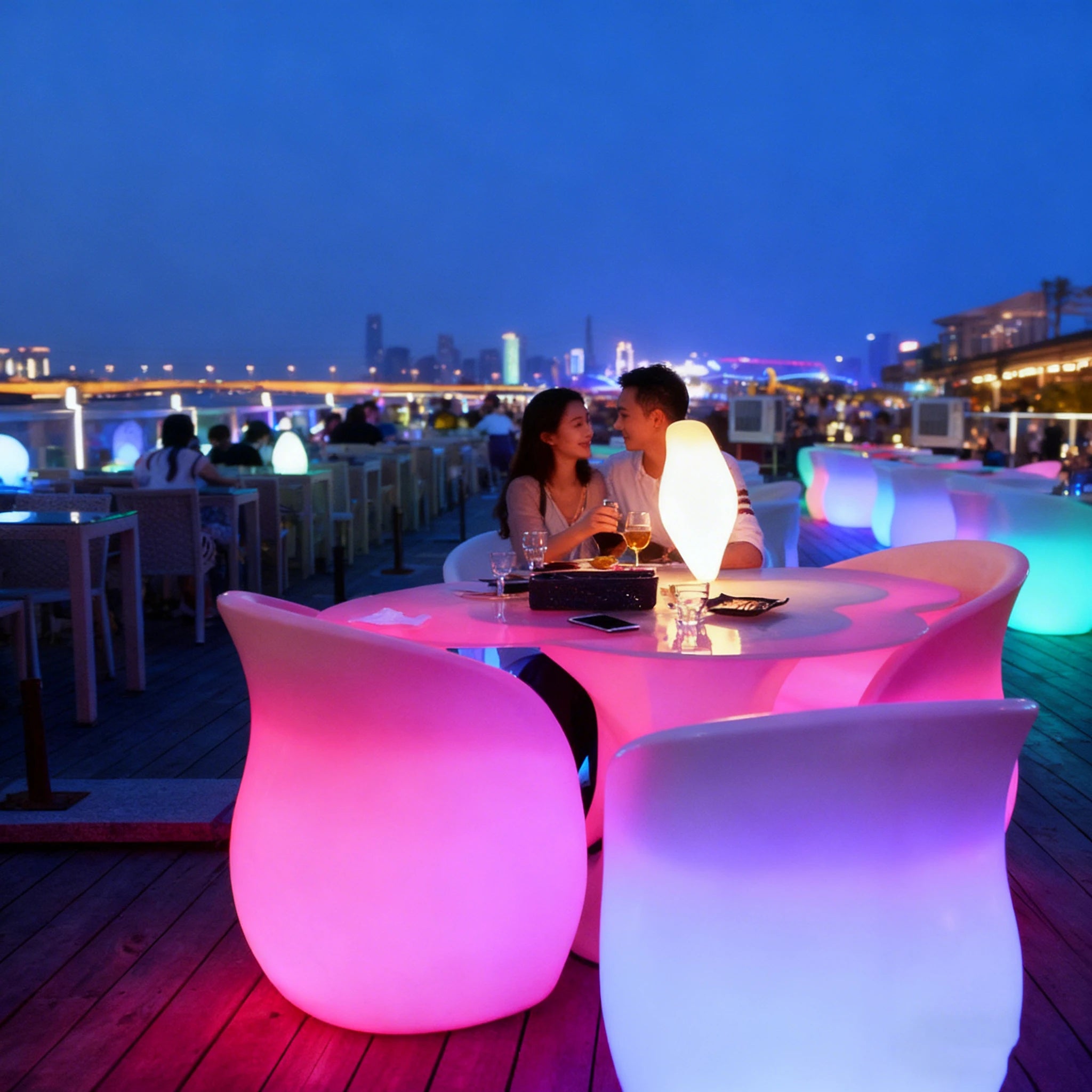 16 Colors Change Led Light Cube Curved Stool Bar Stool Chair Glowing Bench Outdoor Long Bench Stools