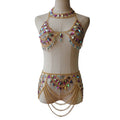RL-44 Night Bar Women Jewelry Tassel Rectangle Triangle Drop Rhinestone Crystal Diamond Tops and Bottoms Suit Body Chain