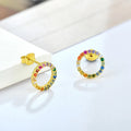 Factory Colorful Hexagonal Zircon Stud Earrings Wholesale 2022 New S925 Sterling Silver Trendy Round Gold Plated Earrings