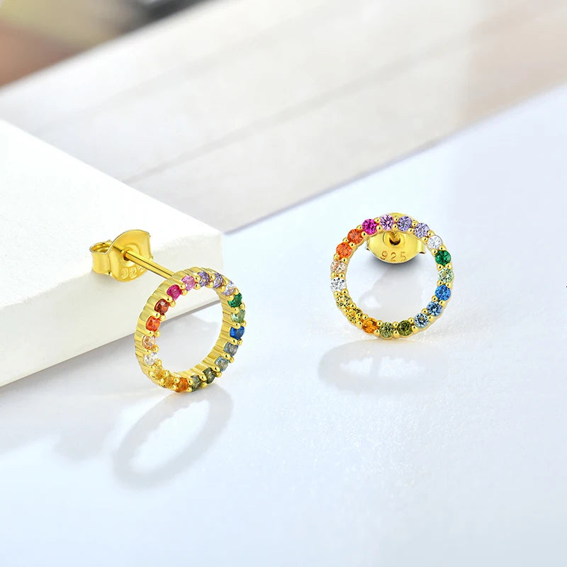 Factory Colorful Hexagonal Zircon Stud Earrings Wholesale 2022 New S925 Sterling Silver Trendy Round Gold Plated Earrings