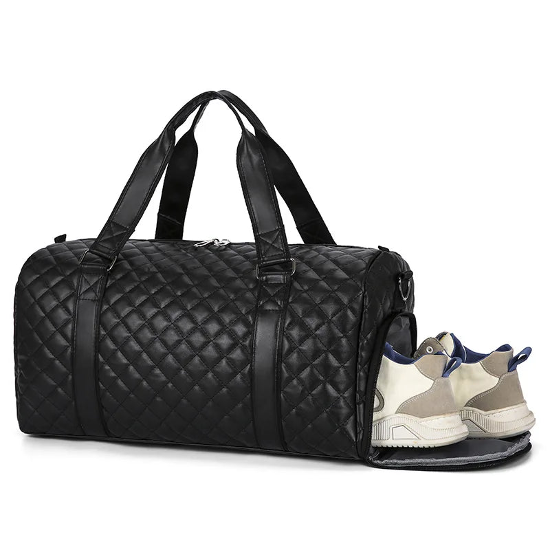 2024 New Fashion PU Waterproof Travel Duffel Bag Men's Sports Leisure Women's Portable Yoga Fitness Letter Pattern Zipper
