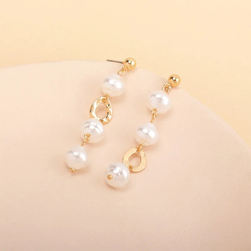 Luxury Long Hanging Earrings For Women Crystal Big Pearl Dangle Earrings Irregular Geometric Fringed Pearls Wedding Jewelry